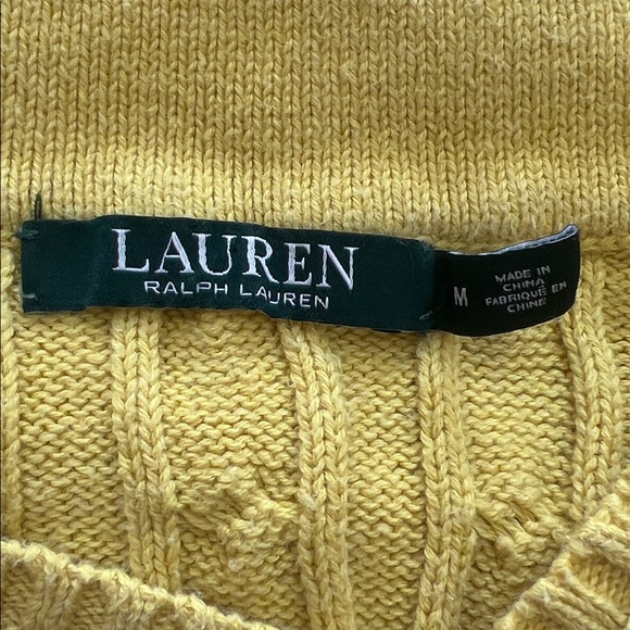 Ralph Lauren Yellow Cable Knit V-Neck Sweater women’s medium preppy cricket - Picture 5 of 6